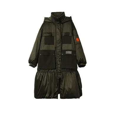 [11.11] Winter New Collection sport style hooded long oversize white duck down jacket coat women - Цвет: Army green