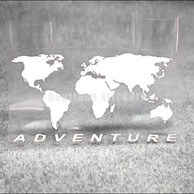 World Map Die-cut Decals Camping Adventure Stickers Body Stickers Waterproof Reflective Stickers Field Adventure RV Stickers white