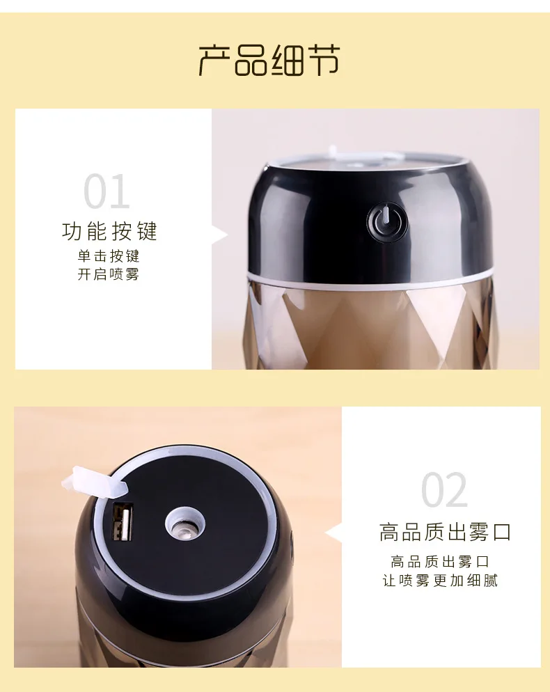 Хрустальная бутылка, увлажнитель, usb мини, Ночной светильник, увлажнитель воздуха, бесшумный, домашний, офисный, настольный, увлажнитель воздуха, ладан, машина, увлажнители воздуха
