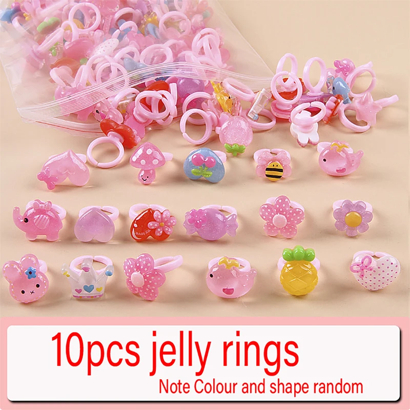 10pcs/lot Children's Cartoon Candy Animal Bow Shape Ring Set Mix Girl Jewellery Rings Kid Toy Gift