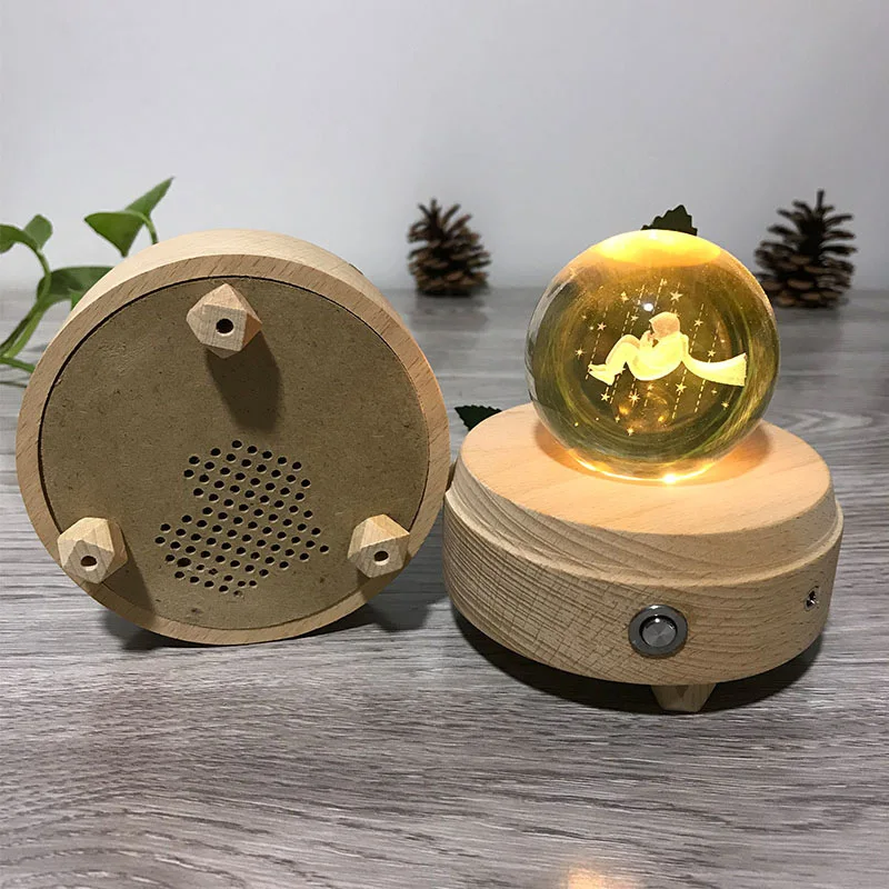 Светящаяся деревянная музыкальная шкатулка Bluetooth вращающаяся музыкальная шкатулка в виде хрустального шара Луна с проектором светильник на день рождения Рождество год подарок
