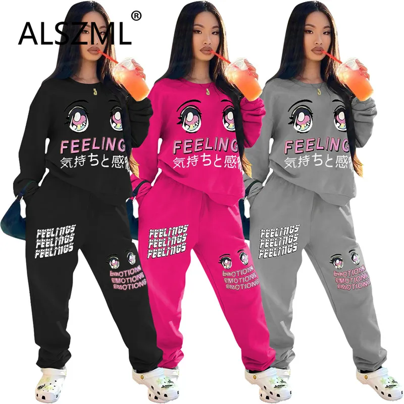 Women Cute Print Sweatsuit 2 Pieces Pants Suit Active Wear Tracksuit Two Piece Set Fitness Outfit |