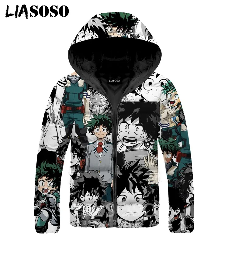 2 My Hero Academy куртки для мужчин женщин Midoriya izku пуховое пальто 3D принт Аниме толстовки на молнии теплая хлопковая одежда A281-26 - Цвет: 2