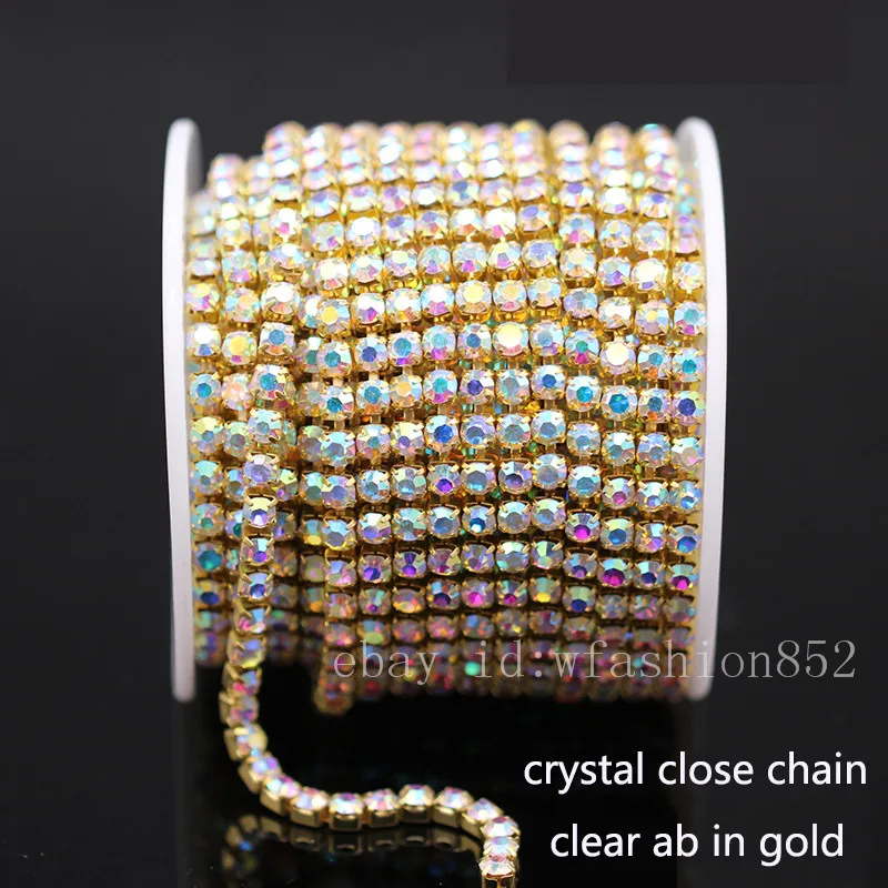 10Yards/Roll SS6-SS18 Glitter AB Crystal Rhinestone Chains Sew-On Glue-On For Garment DIY Clothing Accessories Trim Cup Chain rhinestone chain rhinestone trimmings sew on rhinestones sewing rhinestones crystal rhinestones rhinestone crystals rhinestone accessories non hot fix rhinestones non hotfix rhinestones