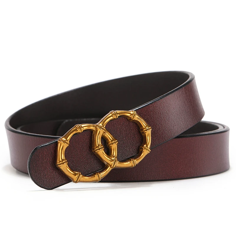 

[Himunu] Fashion Smooth Buckle Genuine Leather Female Belt for Women Thin Cowhide Leather Jeans Girdles Belts Women 6 Colors