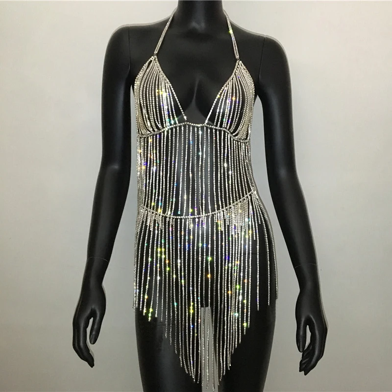 Блестящие стразы с длинными кисточками два ремня кроп топ на бретелях вырезами