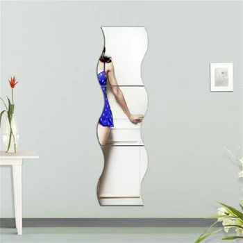 

6 pcs Waves Shape Self-adhesive Tile 3D Mirror Stickers Decal Room Decorations Modern Mirror Tiles Decorative Mirrors