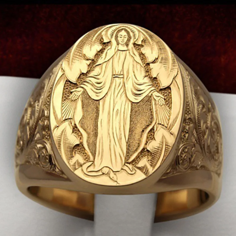 

2020 New Prayer Hand Blessing Ring Religious Virgin Mary Seal Male Ring Engagement Wish Lucky Jewelry Gift