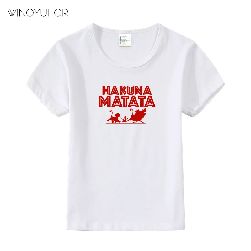 Летние детские футболки с рисунком из мультфильма «Акуна Матата» забавная Милая футболка с короткими рукавами для мальчиков и девочек одежда для малышей От 3 до 11 лет - Цвет: White