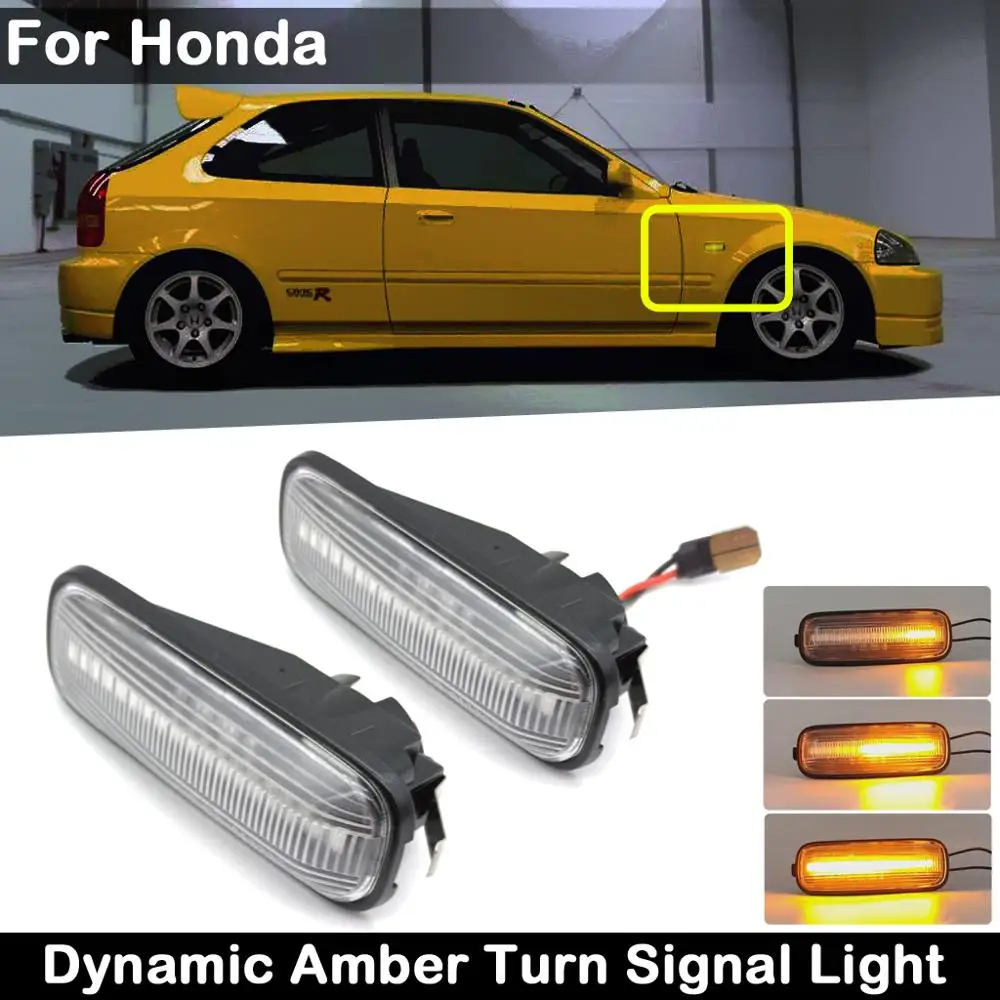 2pcs Clear Lens Led Side Marker Lamp Dynamic Amber Turn Signal Light