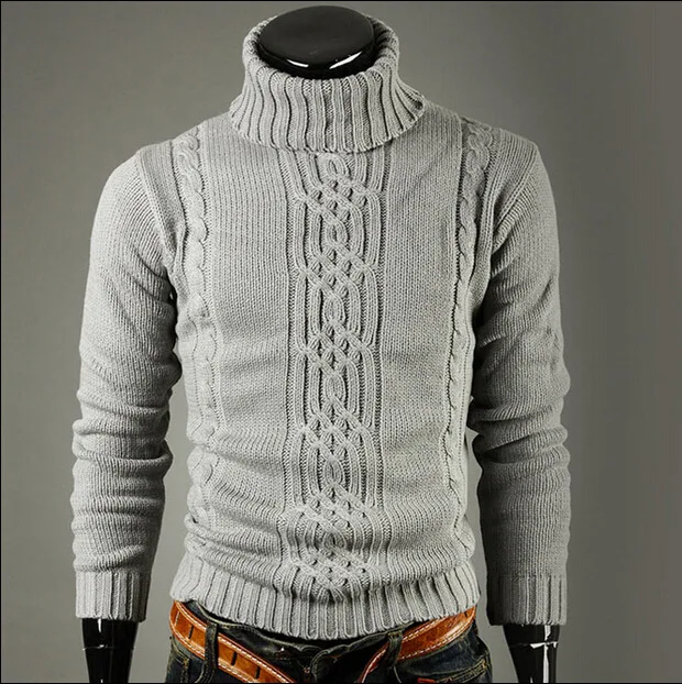 Light gray Любимый мужской свитер, пуловер для мужчин,, мужской брендовый Повседневный тонкий свитер, мужской однотонный жаккардовый свитер с высоким отворотом, мужской свитер XXL - Цвет: Light gray