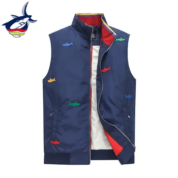 

Men Clothing European Style Top Quality Brand Tace & Shark Embroidery Vest Men Stand Collar Casual Sleeveless Jacket Trench Coat