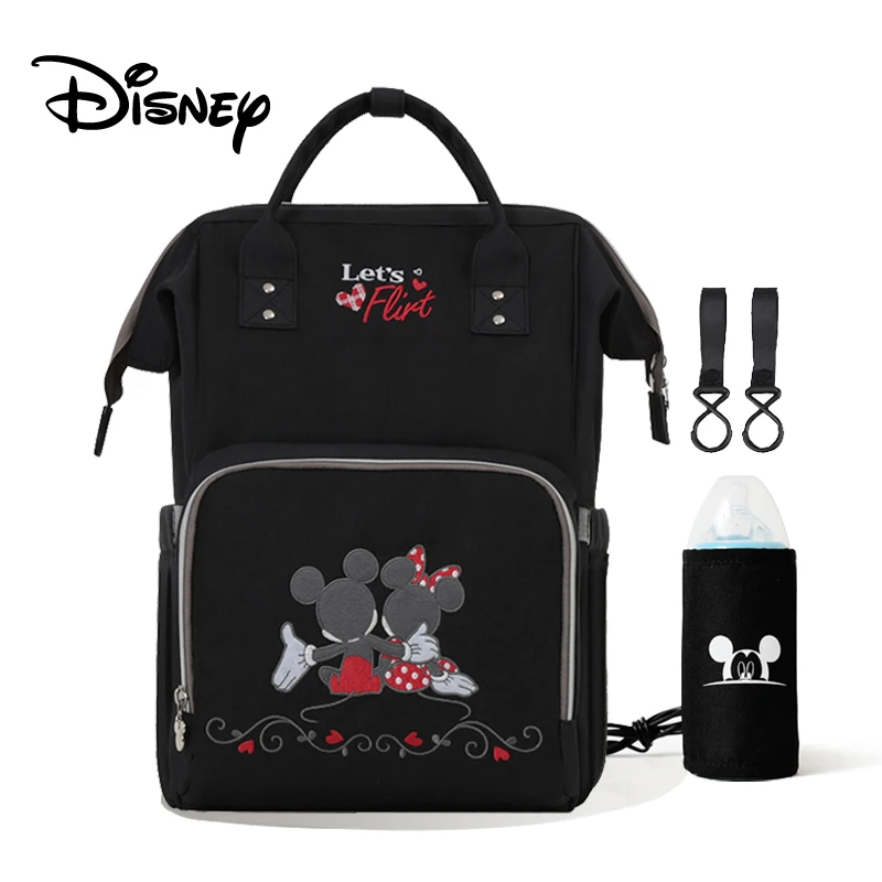 Настоящая сумка для подгузников disney Mommy, рюкзак с USB изоляцией, подогреватель бутылочек, детские сумки, сумка для подгузников для мамы, коляски, для ухода за ребенком - Цвет: black