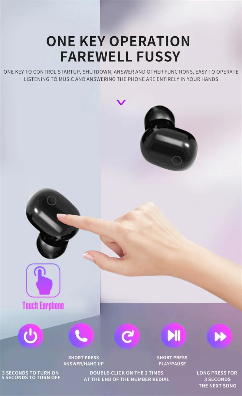 T8 TWS Bluetooth 5,0 гарнитура стерео настоящие беспроводные наушники-вкладыши спортивные наушники с сенсорным управлением наушники с микрофоном для телефона