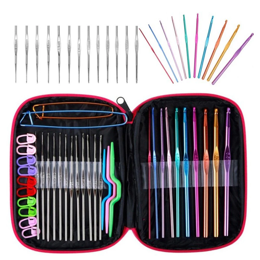 100 шт. крючком Крючки костюм с кожаным футляром чехол оксид алюминия 22 спицы Набор