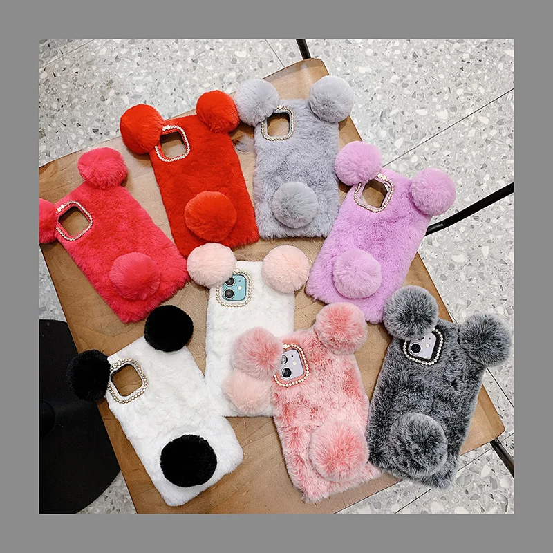 Fluffy Plush Case for Google Pixel 5 XL 3 3A 4 4A Rabbit Bunny Fur Soft Silicone Cases Cover Capa | Мобильные телефоны и