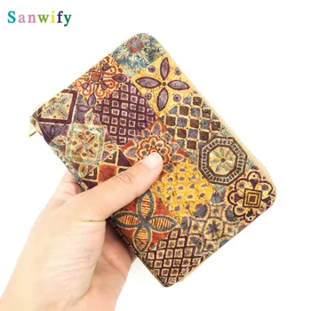 

Portugal Tile Pattern Natural Cork Short Card Wallets Women Mini Cork Wallet