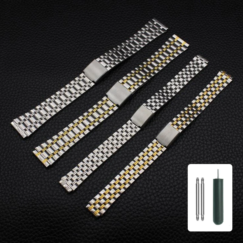 

12mm 18mm Stainless Steel Watch Band Strap Bracelet Watchband Butterfly Clasps Gold Silver Buckle with Pins & Tool For Men Women