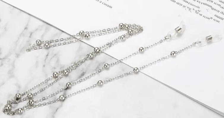 Silver Модные шикарные женские Золотые Серебряные очки солнечные очки с цепочкой для чтения из бисера очки цепочка для очков шнур держатель для шеи ремень веревка - Цвет: Silver