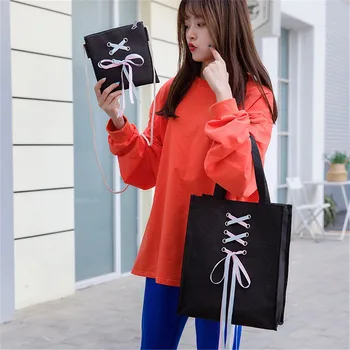 

4 Pcs/set Daily Large Capacity Ribbon School Bag Solid Canvas Women Backpack Multifunction Gift Travel Bowknot Casual Rucksacks