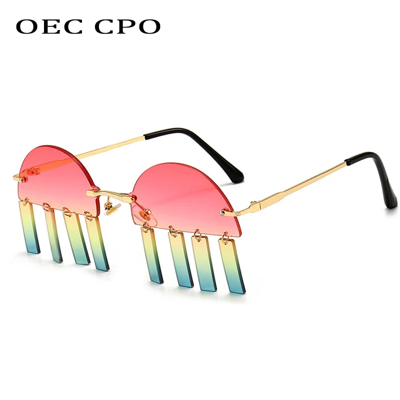 

OEC CPO Fashion Rimless Sunglasses Women Personality Pendant Frameless Sunglasses Men Punk Eyewear Female Glasses UV400 Oculos