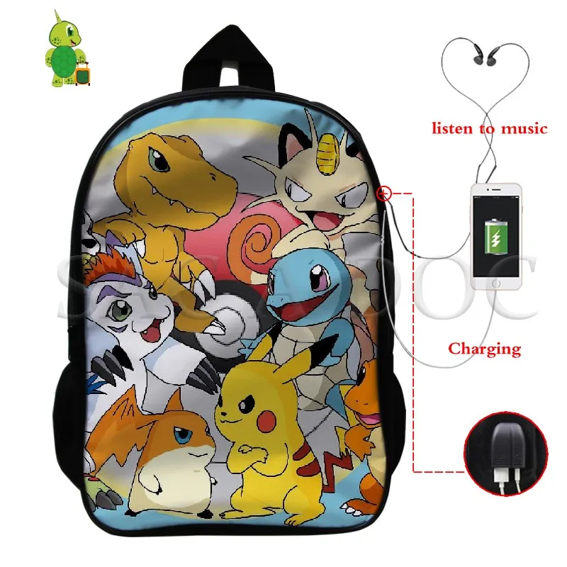 23 Крутой Многофункциональный рюкзак Pokemon Pikachu Gengar, USB зарядка, рюкзак для ноутбука для подростков, женщин, мужчин, школьные дорожные сумки - Цвет: 23