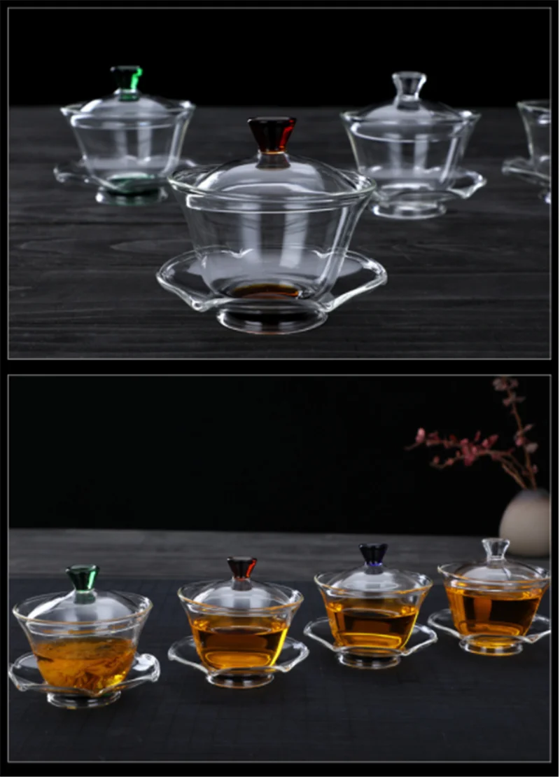 150 мл стеклянная чайная чашка с блюдцем с крышкой Gongfu Цветочная чайная чашка B006