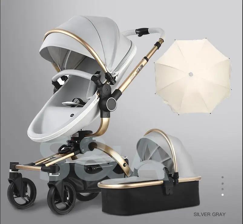 Все Aulon Роскошная детская коляска 3 в 1 высокая land-scape модная коляска европейский дизайн коляска на - Цвет: Gray 2pcs