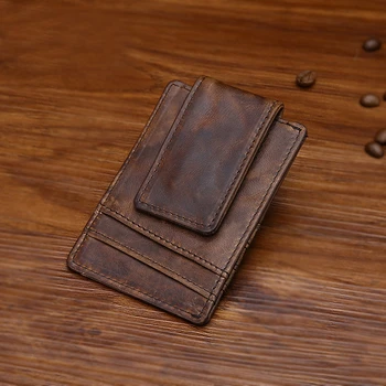 

New Luxury Retro High Quality Genuine Leather Bifold Coins Purse and Wallet Men Card Holder Special Design Bag Clamp Card Holder