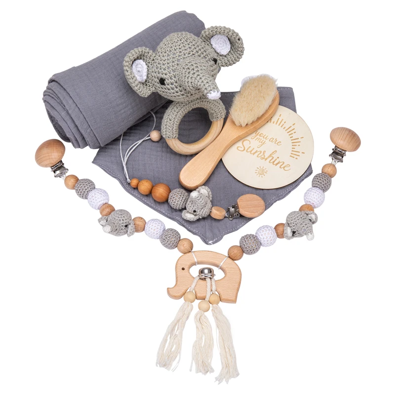 Baby Towel Newborn Bath Toy Set Gifts Box Double Sided Cotton Blanket Wooden Rattle Bracelet Crochet Toys bath towel cotton towel baby towel muslin towel square towel