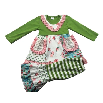 

girls boutique long sleeve outfits with bell pant flowers pattern adorable design