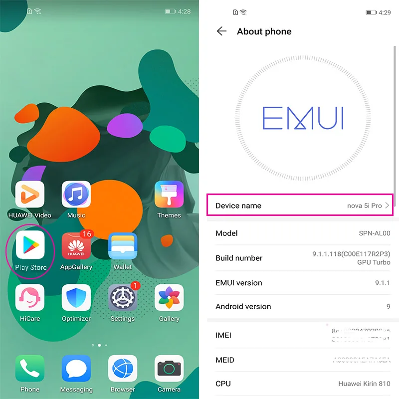 Цена Huawei Nova 5i Pro Global rom Поддержка Google play 6,26 дюймов полный экран 8 Гб 128 ГБ Kirin 810 Octa Core 48MP Quad camera Smartphon
