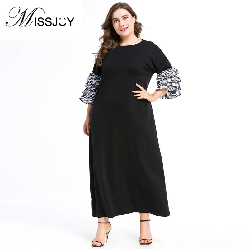 

Autumn Muslim fashion tartan dress abayas for women Turkey O-Neck Casual Loose black dubai islamic Long Maxi dress