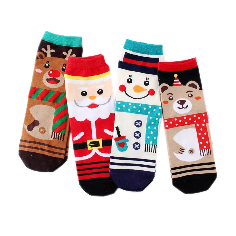 Теплые зимние рождественские носки хлопковые с забавным харуджуку Санта Снеговик Медведь Смешные Женские художественные носки, подарок на Рождество счастье хлопок Sox