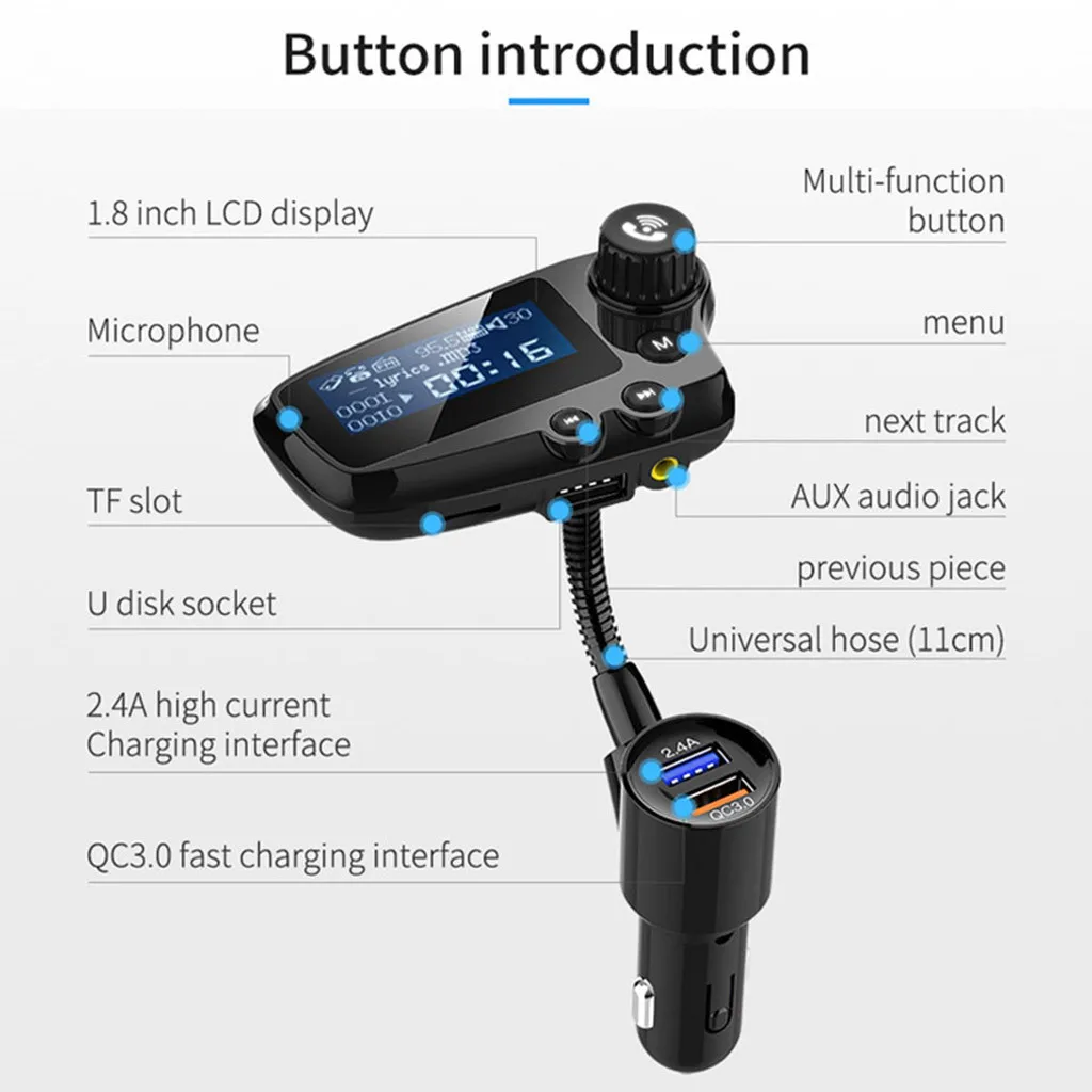 Usb Автомобильное зарядное устройство Bluetooth fm-передатчик Qc Быстрая зарядка 3,0 MP3-плеер для Xiaomi samsung Iphone huawei Qc3.0 зарядное устройство# N