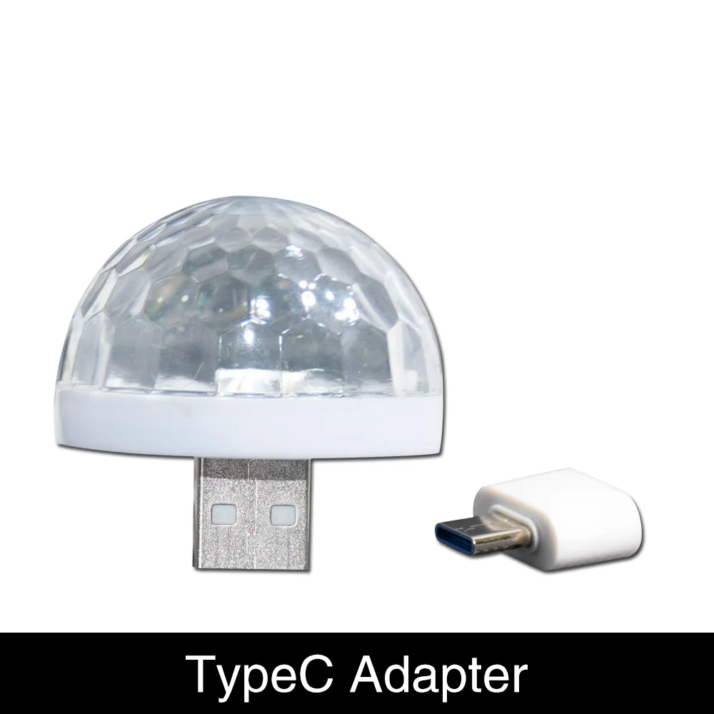 TypeC Adapter Мини USB СВЕТОДИОДНЫЙ диско этапа светильник Портативный Семья вечерние магический шар красочный светильник бар клуб сценическое освещение лампа для мобильного телефона - Цвет: TypeC Adapter