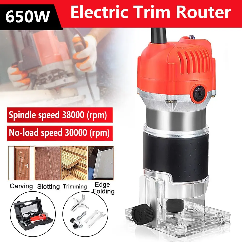 

220V/110V Woodworking Electric Trimmer 30000rpm Wood Milling Engraving Slotting Trimming Machine Wood Router Slotting Trimming