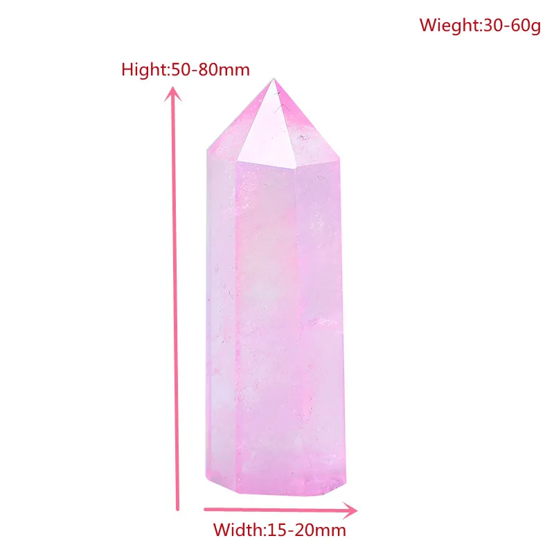 天然ピンクのオーラ,クォーツクリスタルポイント,電気メッキ,癒しの石