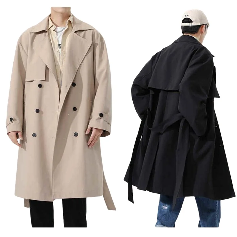 

Men Trench Youth X-Long Trench Fashion Men's Solid Color Single Breasted Windbreakers Outwear M-3XL