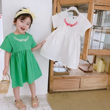 

2020 Korea Style Baby Girls Embroidery Dress Summer Kids Girls Dresses 1-6 Years