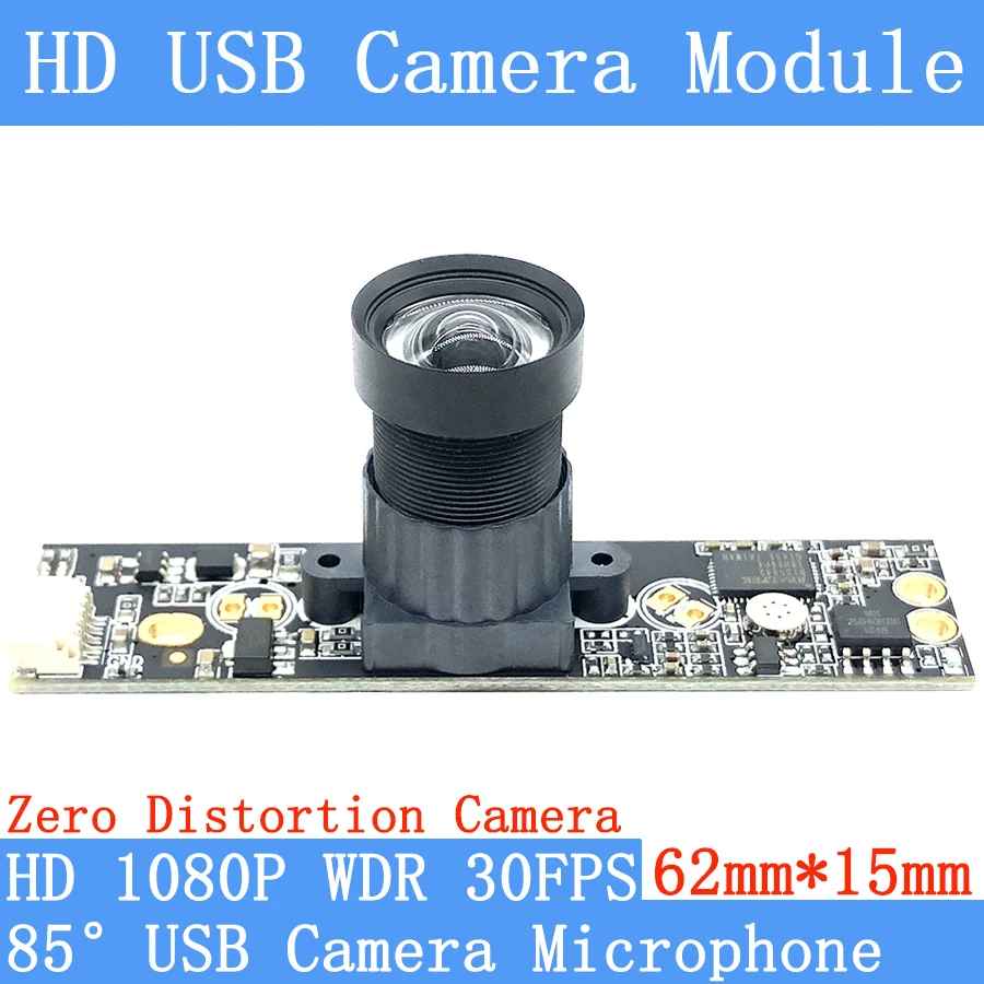 Plug Play Industrial Surveillance Non Distortion WDR 2MP Full HD 1080P Webcam OTG UVC 30FPS USB Camera Module with Microphone