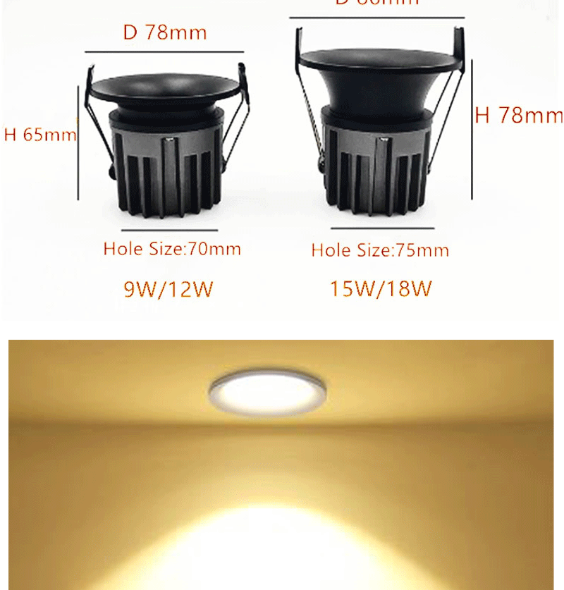 LED adjustable COB Concentrator AC85-265V 9W 12W 15W 18W H773fe6d8ff61433aaf7d804bd214d7a44