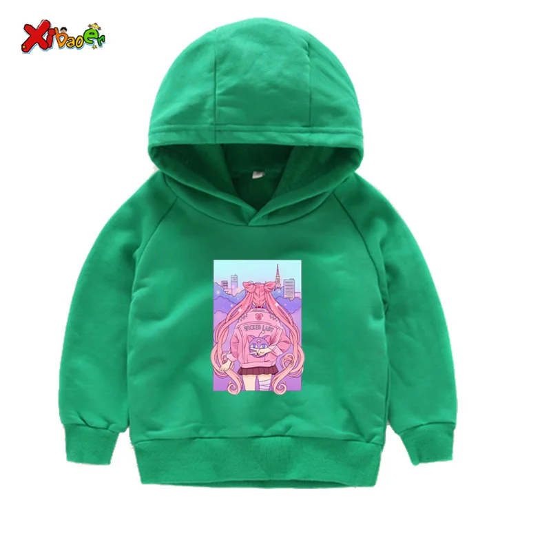 Kids Hoodies Толстовки для девочек хлопковые свитера для малышей Забавные футболки детская белая футболка с Сейлор Муном футболка детская одежда для маленьких девочек - Цвет: Kids Hoodies