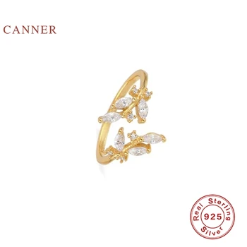 

CANNER Horse Eye Zircon Flower Ring 925 Sterling Silver Anillos Five-pointed Star Gold Rings For Women Fine Jewelry Rings