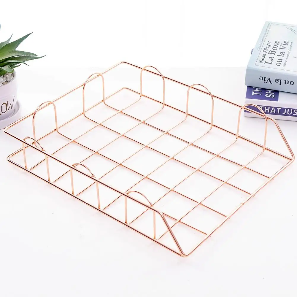 RONSHIN Electroplated Wrought Iron File Racks Classified Organizer Office Stationery File Rack Rose gold 