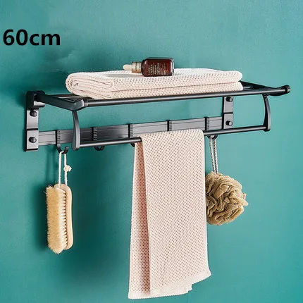 Black 60cm Алюминиевый настенный держатель для полотенец для ногтей, черный/сатиновый держатель для полотенец, аксессуары для ванной комнаты, оборудование для ванной 40-60 см - Цвет: Black 60cm