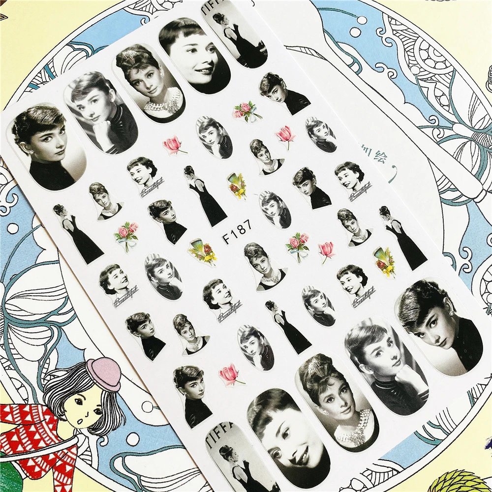 

F-185 F-187 F-188 Classical beauty women 3D Back glue Nail Art Stickers Decals Sliders Nail ornament decoration