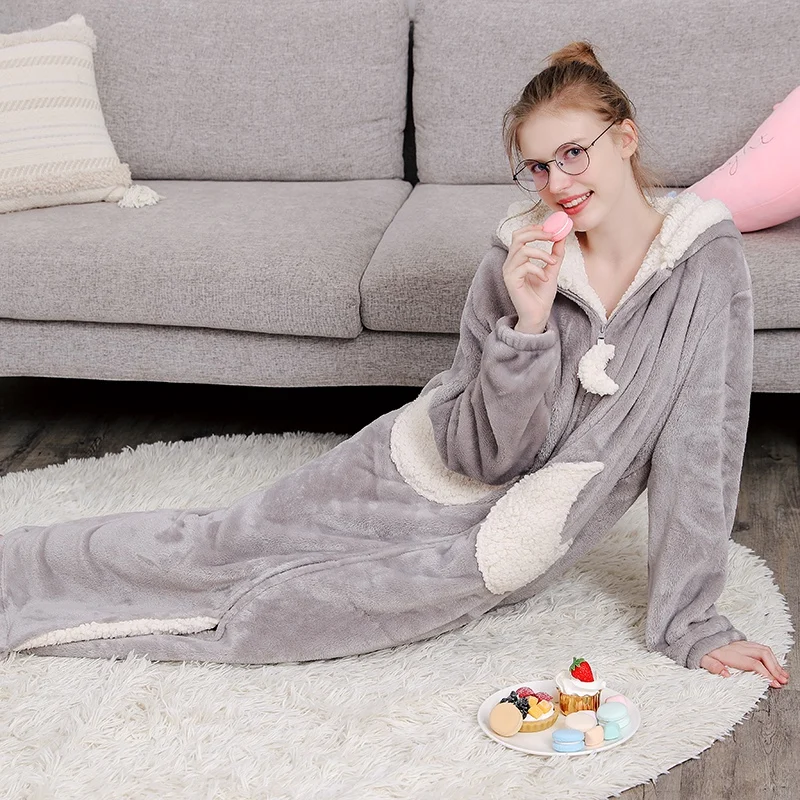 Autumn Winter Robe Plus Long Robe Coral Velvet Couple Nightgown Thickening Five-pointed Star Pocket Hooded Long Home Robe