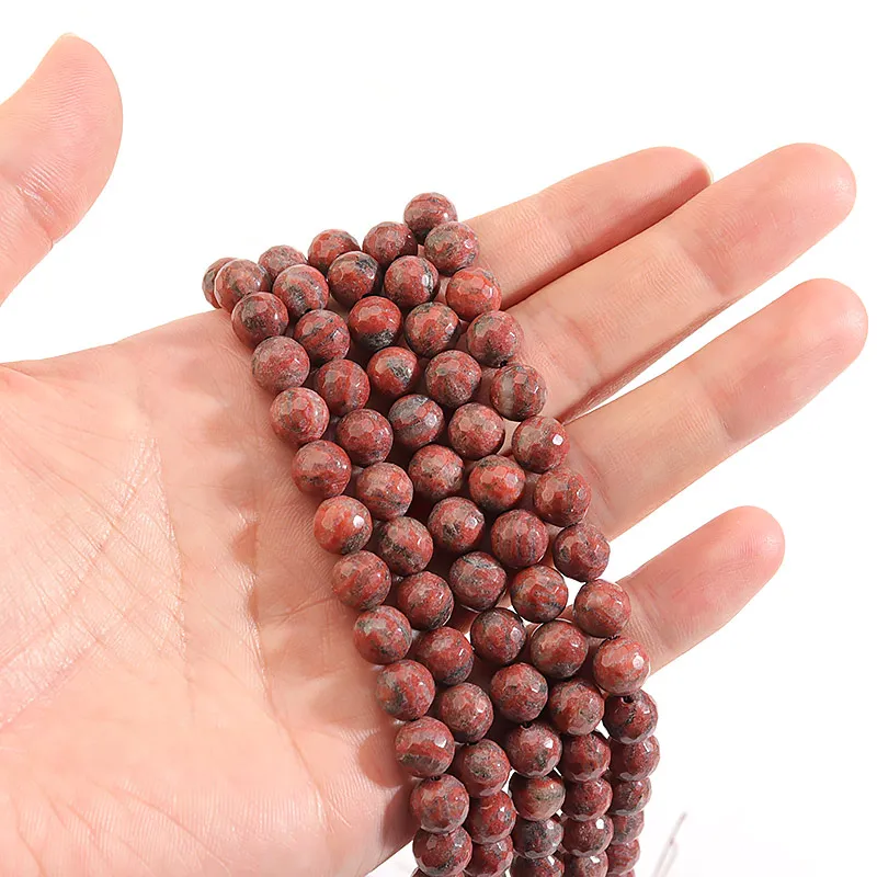 

Free Shipping Faceted Natural Stone Sesame Red Jaspers Round Loose Beads 15" Strand 8/10MM Pick Size For Jewelry Bracelet Making