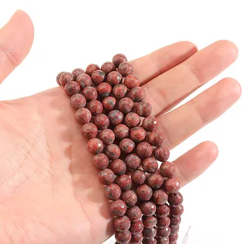 

Free Shipping Faceted Natural Stone Sesame Red Jaspers Round Loose Beads 15" Strand 8/10MM Pick Size For Jewelry Bracelet Making